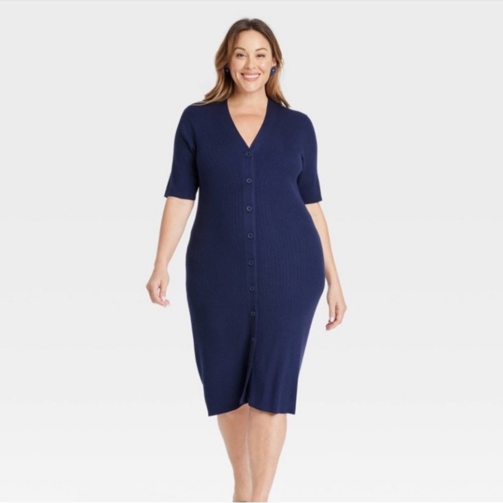Plus size Ava & Viv Navy Blue Ribbed botton Down Down size XXL. New with tags.